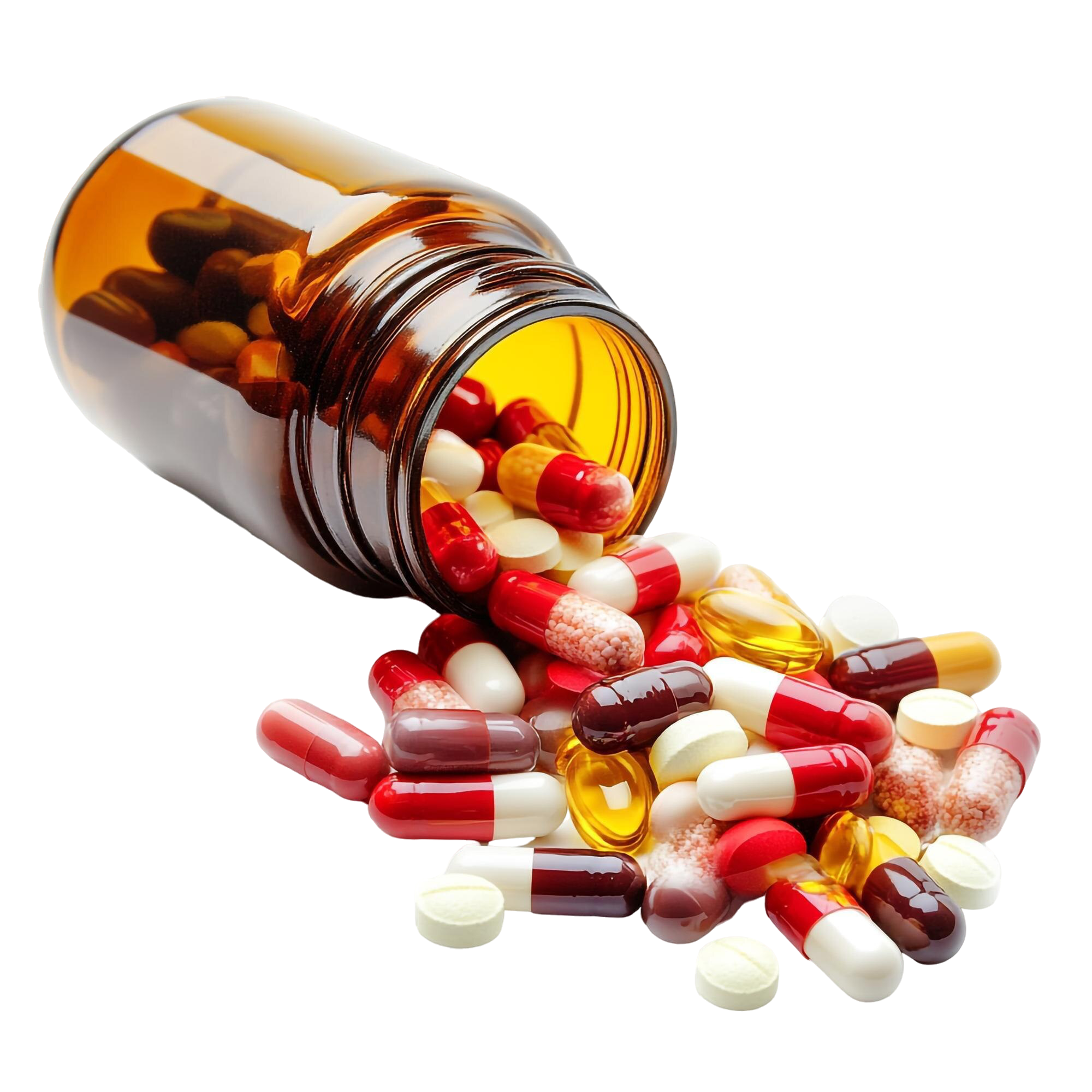 amber-bottle-assorted-pills-spilling-onto-white-background